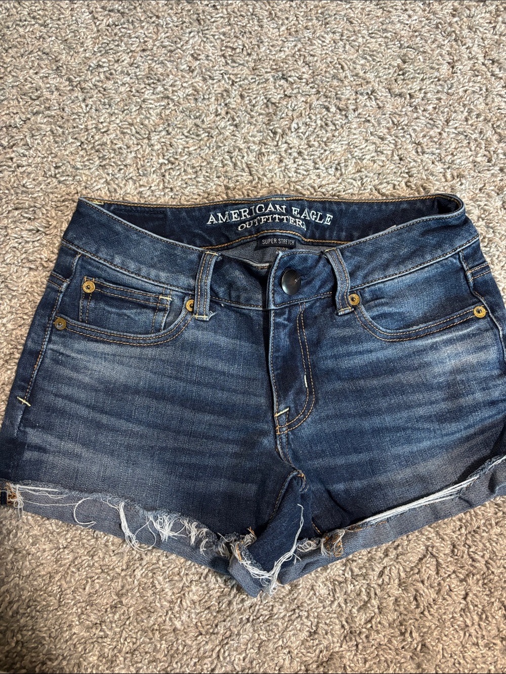 American Eagle Outfitters Dark Blue Denim Frayed Hem Shorts